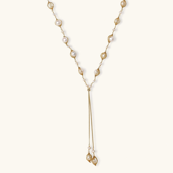 Feather Fall Pearl Lariat