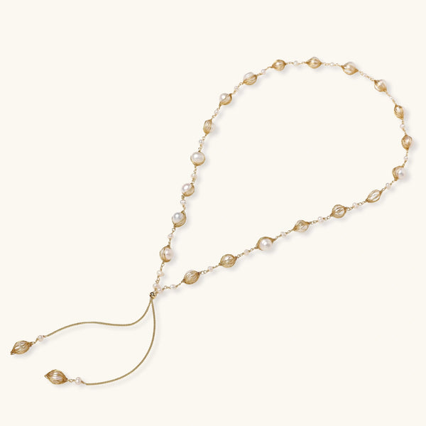 Feather Fall Pearl Lariat